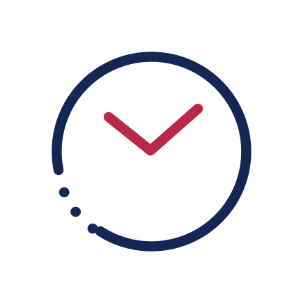 Horloge à 10 h 10, points en bas à gauche et aiguilles rouge cerise